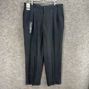 New Crazy Horse Dress Pants Men 40/32 Black High Rise Pleated Cuffed Rayon
